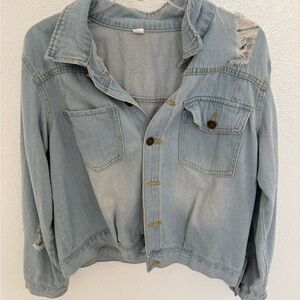 Distressed Light Wash Denim Jacket – Size L